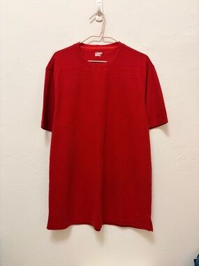 Lands' End Men's Bright Red Short Sleeve Waffle Texture Crewneck Tee